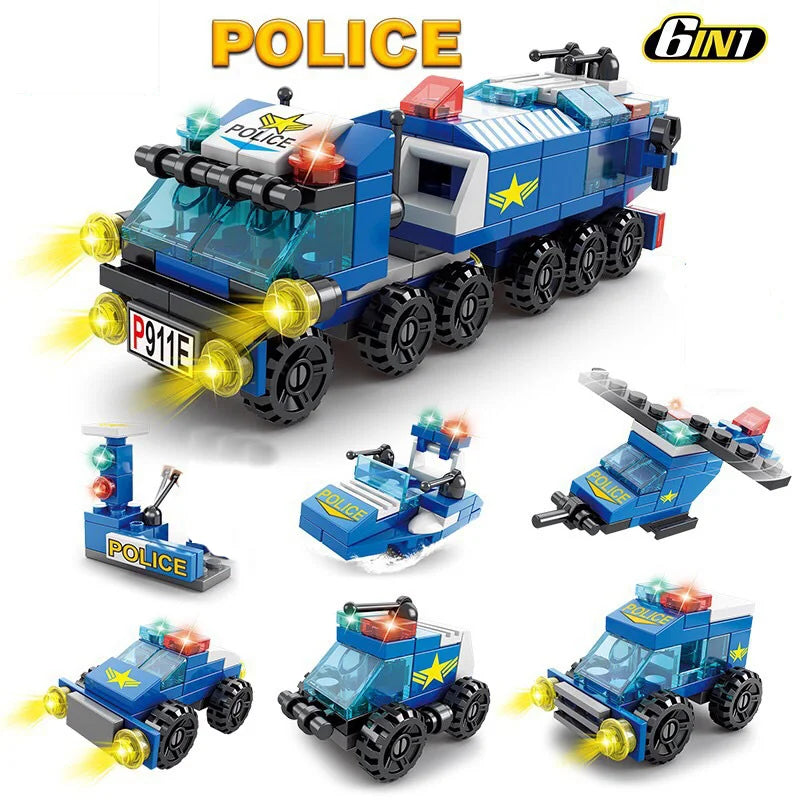 Mini size 6 In 1 Police Car Fire Truck etc.