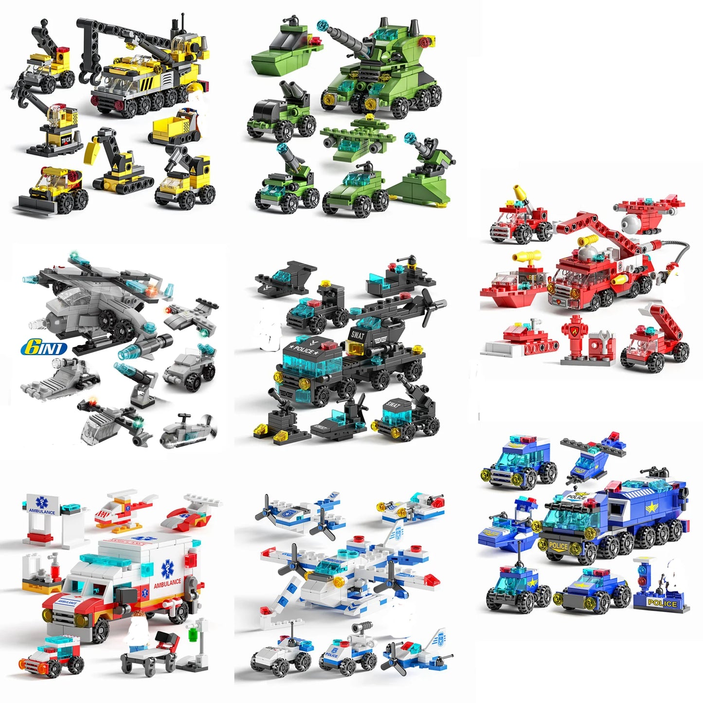 Mini size 6 In 1 Police Car Fire Truck etc.